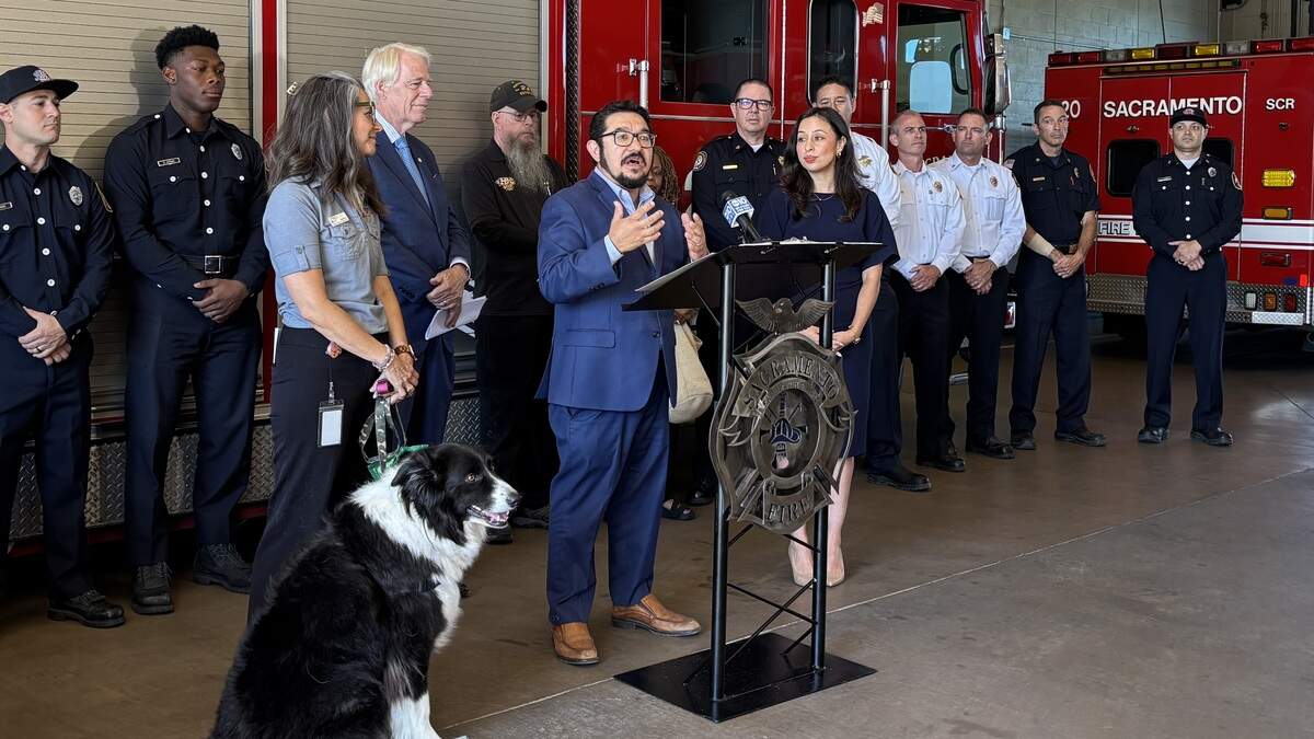 Councilmember Eric Guerra speaks during a fireworks safety news conference Tuesday, June 23, 2026, at Fire Station 20 in Old North Sacramento. City officials urged residents to use only state-approved “Safe and Sane” fireworks and warned of increased enforcement ahead of the Fourth of July. Councilmember Eric Guerra speaks during a fireworks safety news conference Tuesday, June 23, 2026, at Fire Station 20 in Old North Sacramento. City officials urged residents to use only state-approved “Safe and Sane” fireworks and warned of increased enforcement ahead of the Fourth of July.